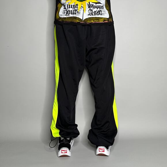 Vintage Y2K Nike Sweatpants Mens XL Baggy Fit Jet Black Cotton Yellow Logo - Picture 3 of 4